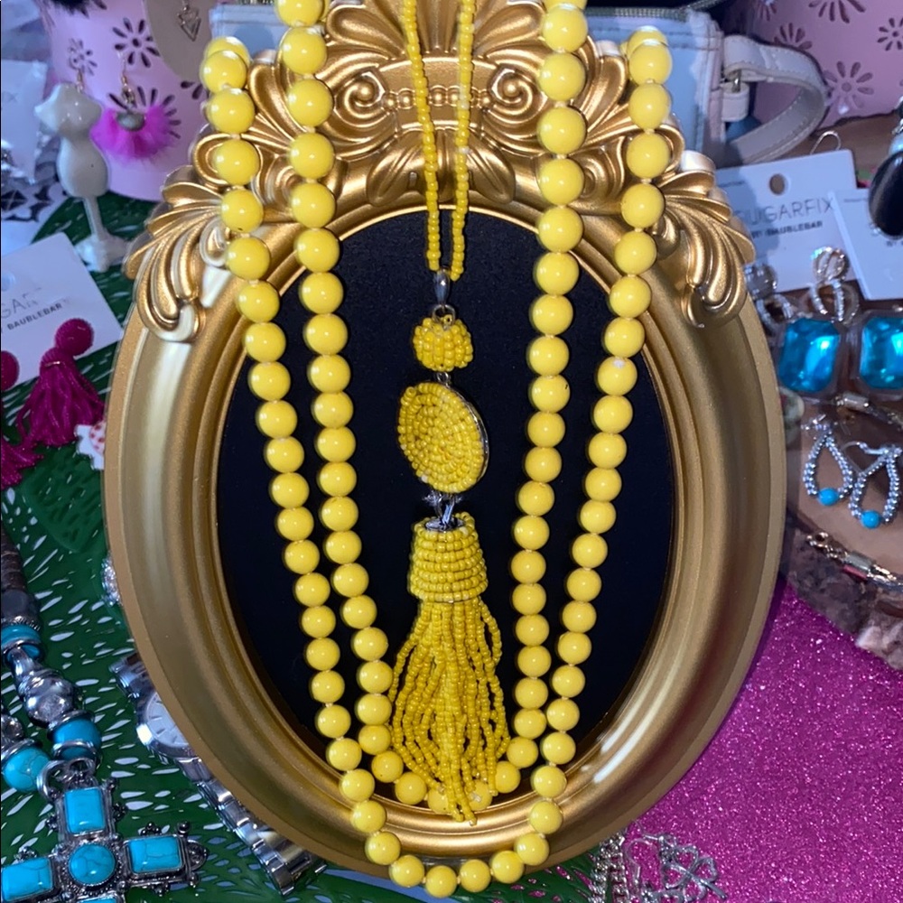 Yellow Beaded Necklace with Tassel